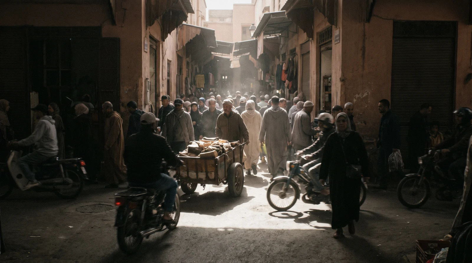 Evening crowds moving between the food stalls on Jemaa el-Fna under strings of bulbs, the square most questions about whether Marrakech is safe are really about