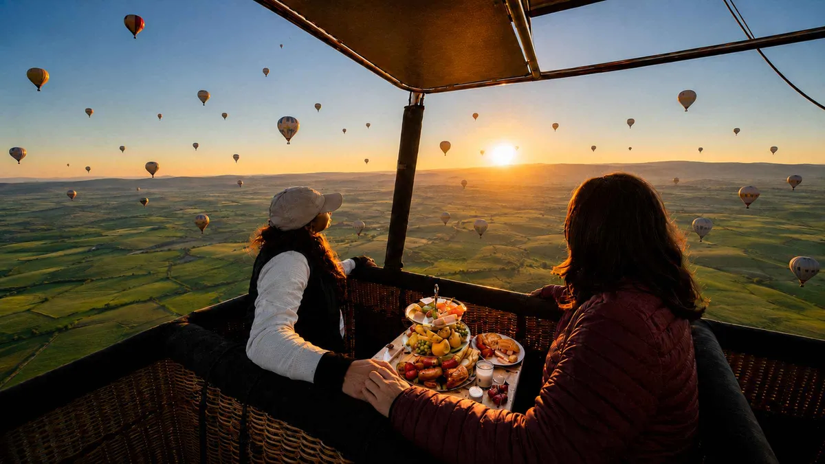 Hot air balloons inflating on the plain at dawn outside the city on a Marrakech hot air balloon flight